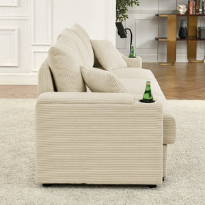 English Elm U-shaped Corduroy Sectional Sofa with Ottomans Cup Holders and Deep Lounge Seating W1117S00217