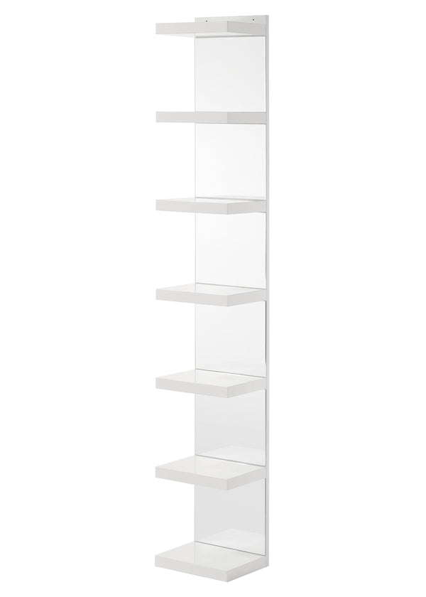 English Elm 1pc Glam White Open Shelving Rack with Mirrored Back - Tall 74.8" Modern Display Shelf for Home Decor and Storage B011P284193