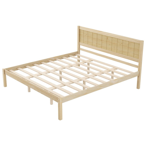 English Elm Platform King Bed Solid Pine Panel Headboard Wood Slat Base Modern Bedroom Frame Natural N709P425341N