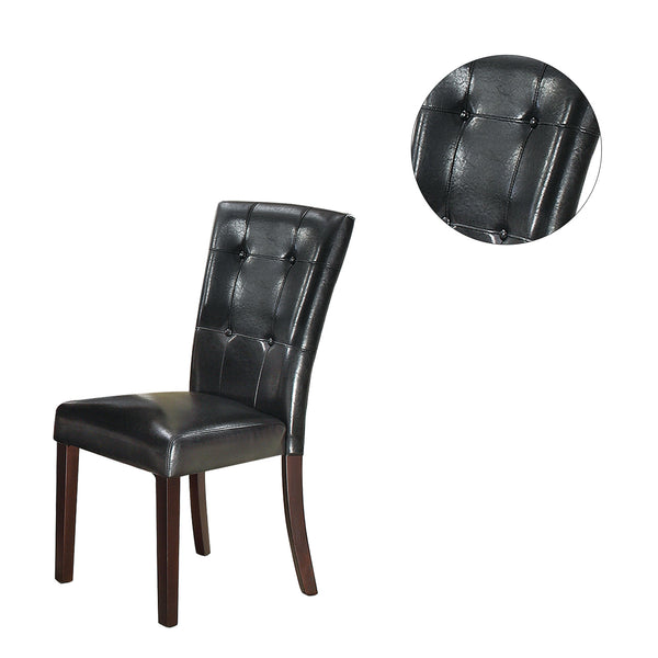 English Elm Faux Tufted Leather Dining Chair Set of 2 — Solid Wood Frame, Cushioned Foam Seat, Stylish Black Elegance SR011750