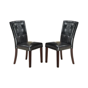 English Elm Faux Tufted Leather Dining Chair Set of 2 — Solid Wood Frame, Cushioned Foam Seat, Stylish Black Elegance SR011750