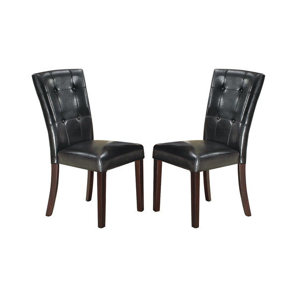 English Elm Faux Tufted Leather Dining Chair Set of 2 — Solid Wood Frame, Cushioned Foam Seat, Stylish Black Elegance SR011750