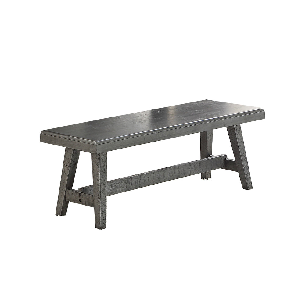 English Elm Sturdy Modern Wood Dining Bench Grey Finish — Durable Rubberwood Frame, Comfortable Seating for Families and Entertaining SR011775