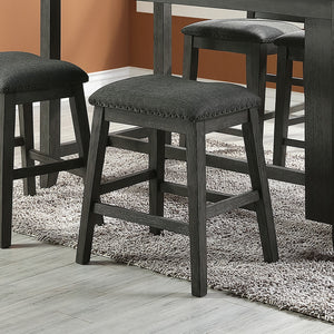 English Elm Linen-Fabric Solid Oak Padded Counter Stools Set of 2, Dark Grey Upholstery, X-Back Farmhouse Comfort and Charm SR011790