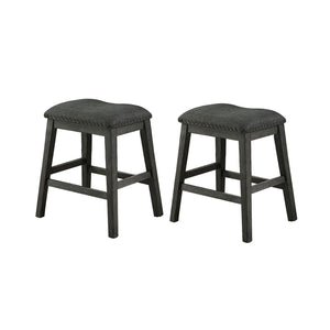 English Elm Linen-Fabric Solid Oak Padded Counter Stools Set of 2, Dark Grey Upholstery, X-Back Farmhouse Comfort and Charm SR011790