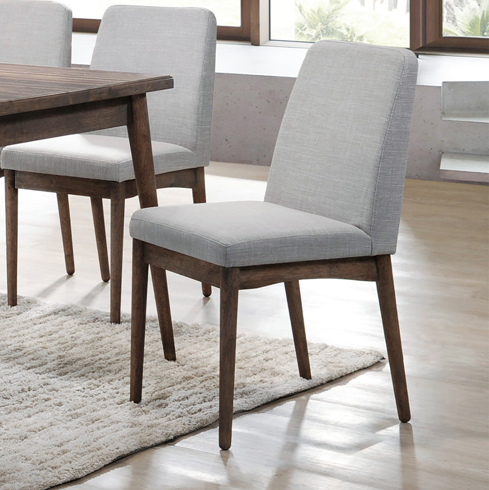 English Elm Grey Fabric Upholstered Dining Chair Set of 2 — Mid-Century Modern Walnut Legs, Plush Foam Comfort SR011805