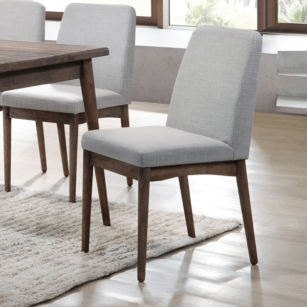 English Elm Grey Fabric Upholstered Dining Chair Set of 2 — Mid-Century Modern Walnut Legs, Plush Foam Comfort SR011805