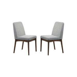 English Elm Grey Fabric Upholstered Dining Chair Set of 2 — Mid-Century Modern Walnut Legs, Plush Foam Comfort SR011805