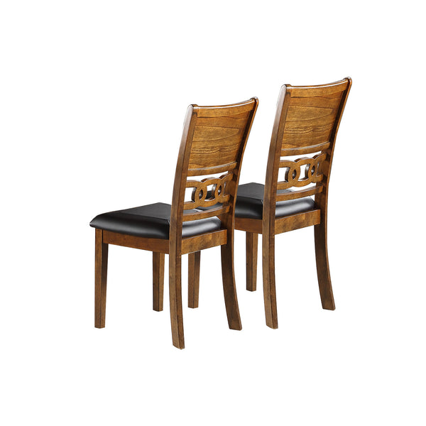 English Elm Set of 2 Upholstered Dining Chairs Walnut Knot Design Black Faux Leather Padded Seats, Solid Wood Legs SR011813