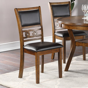 English Elm Set of 2 Upholstered Dining Chairs Walnut Knot Design Black Faux Leather Padded Seats, Solid Wood Legs SR011813