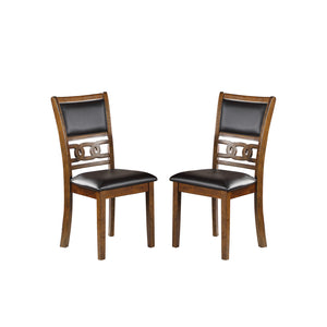 English Elm Set of 2 Upholstered Dining Chairs Walnut Knot Design Black Faux Leather Padded Seats, Solid Wood Legs SR011813
