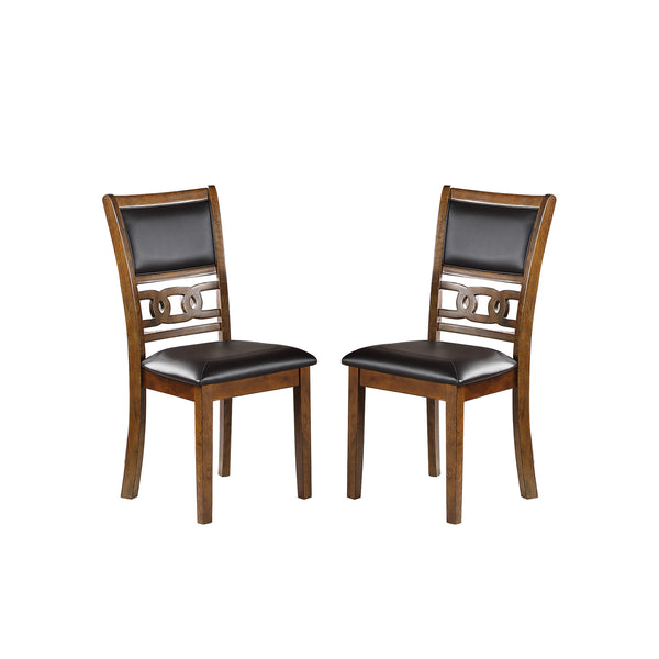English Elm Set of 2 Upholstered Dining Chairs Walnut Knot Design Black Faux Leather Padded Seats, Solid Wood Legs SR011813