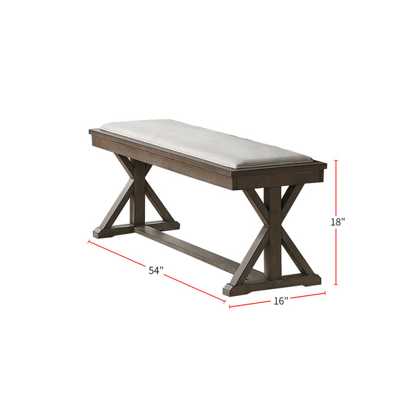 English Elm White Upholstered Fabric Dining Bench Grey Accent Seating with Sturdy Wood Frame Pillars, Cozy SR011835