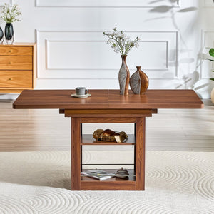 English Elm An Extendable Mdf Dining Table with Open Shelf Storage Seats up to Eight Walnut W1151S04667