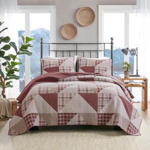 English Elm 3-piece King Patchwork Quilt Set Knit Face Microfiber Back Lightweight Year Round Warmth Blush Multi B035P482964