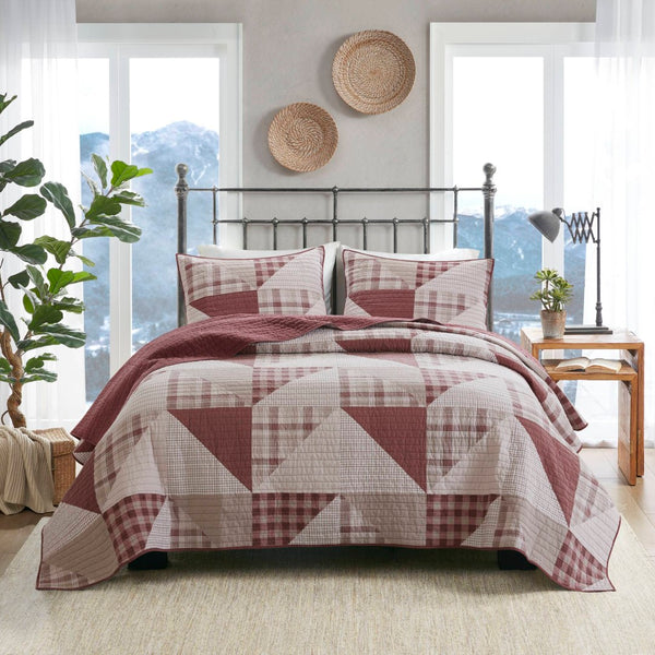 English Elm 3-piece King Patchwork Quilt Set Knit Face Microfiber Back Lightweight Year Round Warmth Blush Multi B035P482964