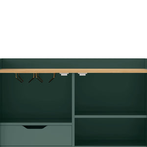 English Elm Modern Fluted Bar Cabinet with Wine Rack Glass Holders Adjustable Shelving and Hidden Drawer Green N728P438606G