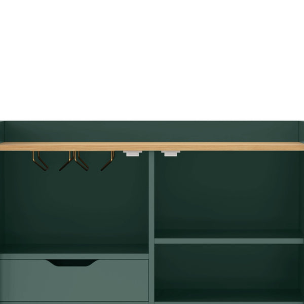 English Elm Modern Fluted Bar Cabinet with Wine Rack Glass Holders Adjustable Shelving and Hidden Drawer Green N728P438606G