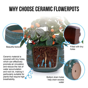 English Elm 3 Pieces Ceramic Flowerpot Set - Handcrafted Antique Navy Blue Planters For Garden, Patio & Home W3273P322001