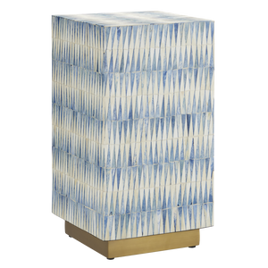 Nadene Blue & White Accent Table - Artisan Bone Design with Brass Base for Coastal Elegance & Style