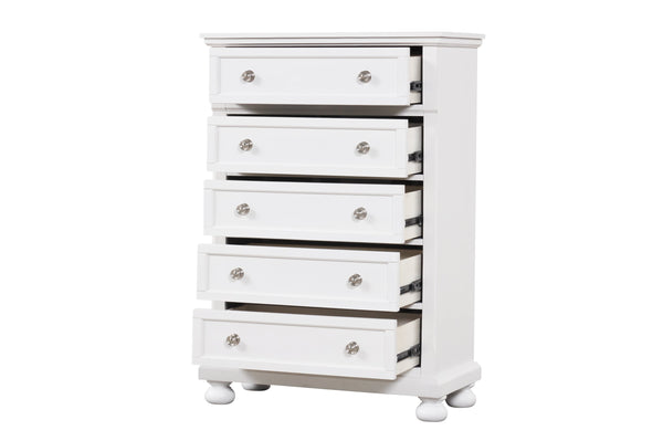 English Elm Meade Contemporary 5-Drawer Chest with Felt-Lined Top, Dovetail Construction & Wood Feet for Style White 39.5 L x 53 W x 20.5 H B078P301541