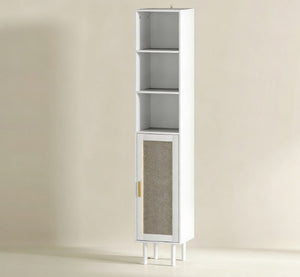 English Elm Nordic Tall Bathroom Storage Cabinet with Woven Rattan Doors and Open Shelving T3971P430677