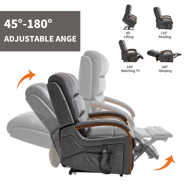 English Elm Power Lift Recliner with Dual Motor Heat Massage Leatheraire and Solid Wood Arms W1803S00081