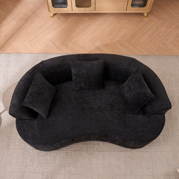 English Elm Crescent-shaped Cloud Sofa Three Seat Low Profile Chenille Living Room Curved Couch Black W2012P375731