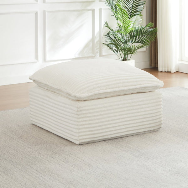 English Elm Cloud Corduroy Sectional Sofa Plush Modular Seating with Convertible Ottoman for Living Rooms White W2339P401444