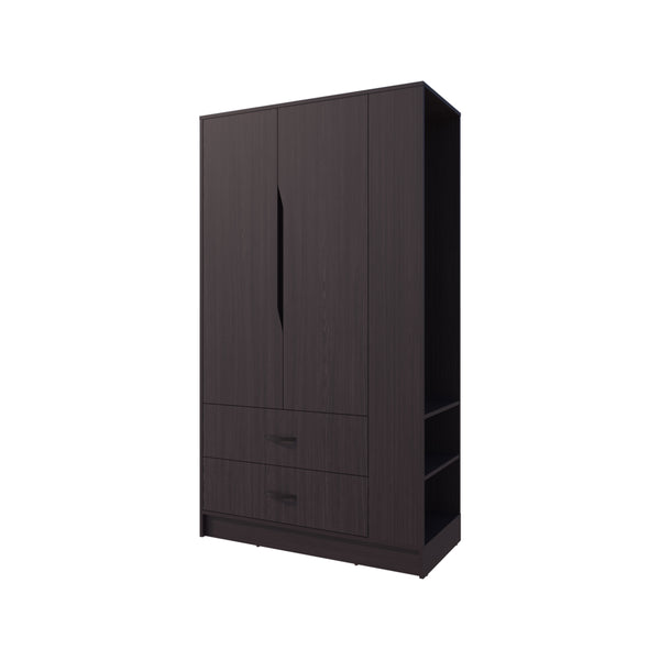 English Elm Sehili Spacious 3-Door Wardrobe with Drawer, Side Shelves & Dual Hanging Rods, Scratch-Resistant Wenge B128S00187