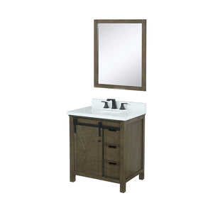 English Elm Rustic Brown Bath Vanity 30" W x 22" D with Cultured Marble Top, Matte Black Faucet, 28" Mirror B2731S01338