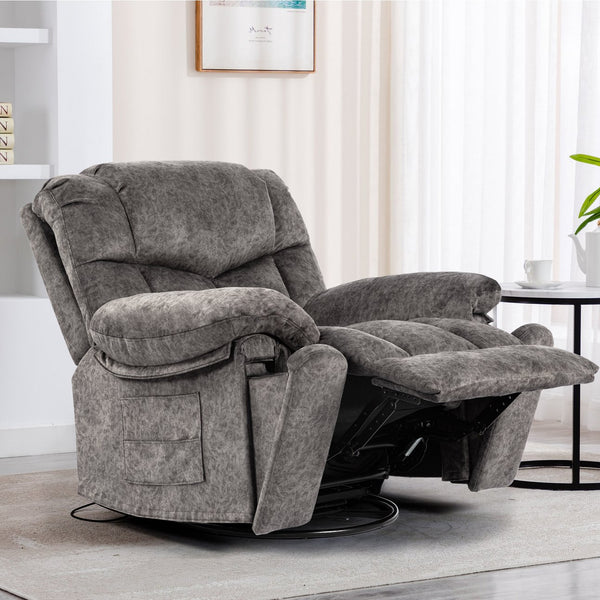 English Elm Swivel Recliner Chair with 8-Point Massage, Lumbar Heat, 360° Swivel, Rocking, USB & Cup Holders Grey W1403P172912