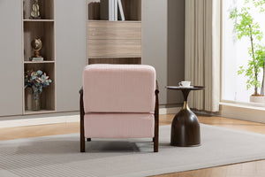 English Elm Storage Accent Chair Mid Century Wood Frame Upholstered Seat with Lumbar Cushion Light Pink W2530P401446