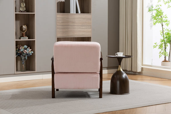 English Elm Storage Accent Chair Mid Century Wood Frame Upholstered Seat with Lumbar Cushion Light Pink W2530P401446