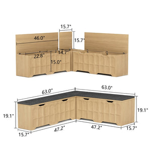English Elm 3-piece L-shaped Corner Storage Bench Modular Flip Top Seat for Bedroom Entryway W1162P418408