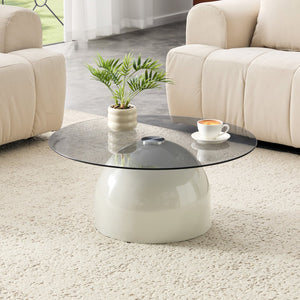 English Elm Nesting Coffee Tables Set of 2 Round Glass Top Steel Frame Living Room Accent W2920P438673