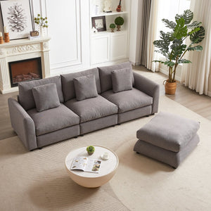 English Elm MH102.2 Modular 102.2" L-Shaped Sectional Sofa with Ottoman, 3 Cushions & Pillows, Upholstered Comfort Grey W1193S00138
