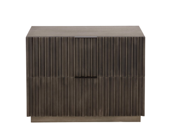 Sunpan Carlin Nightstand - Bold Mango Wood Design with Sculpted Drawers and Modern Aluminum Handles Taupe
