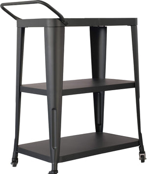 English Elm 3-Tiered Metal Serving Cart with Heavy-Duty Frame, Smooth Swivel Wheels and Spacious Shelves Black B347P339556