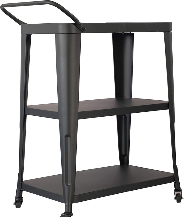 English Elm 3-Tiered Metal Serving Cart with Heavy-Duty Frame, Smooth Swivel Wheels and Spacious Shelves Black B347P339556