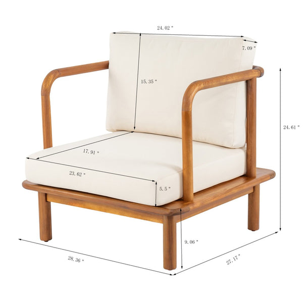 English Elm Canape Solid Acacia Wood Outdoor Conversation Set Sculptural Teak Finish Patio Seating N773OC00090T