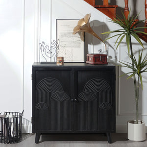 English Elm Modern Black Wood Storage Cabinet - 31In Accent Piece With Embossed Door For Stylish Organization W2729P239176