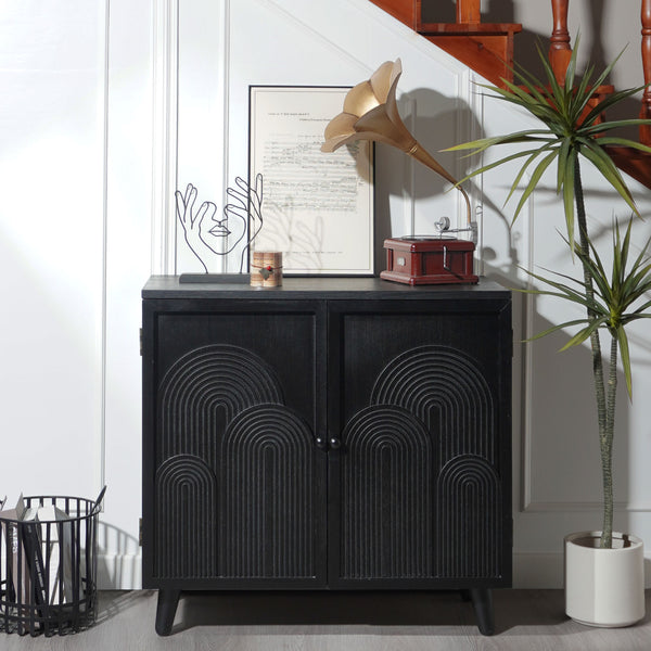 English Elm Modern Black Wood Storage Cabinet - 31In Accent Piece With Embossed Door For Stylish Organization W2729P239176