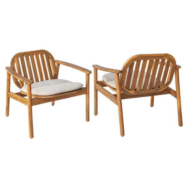 English Elm Christopher Knight Home® - Meja Teak Club Chair Set of 2 with Beige Cushions — Acacia & Eucalyptus Wood, Sleek Outdoor Design N775P282498T