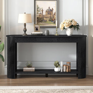 English Elm U_style Oak Veneer Console Table with 3 Drawers Open Shelf Entryway Hallway Storage Black N711P395523B