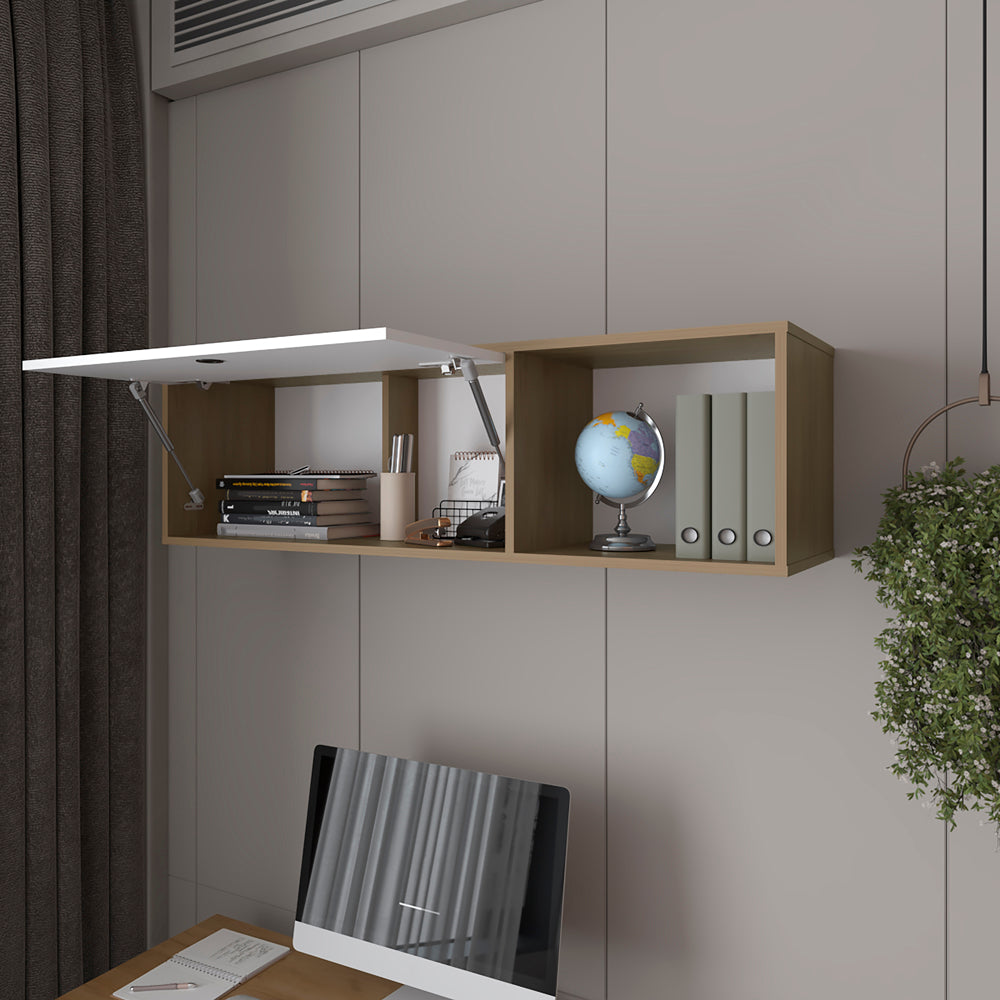 English Elm Tuckerman Wall Cabinet in White & Macadamia — Slim 52" Engineered Wood, Silent-Closing, Space-Saving Storage B092P286112