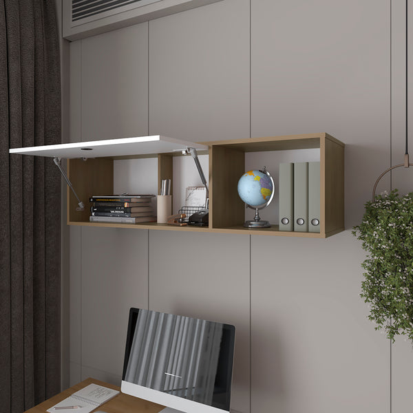 English Elm Tuckerman Wall Cabinet in White & Macadamia — Slim 52" Engineered Wood, Silent-Closing, Space-Saving Storage B092P286112