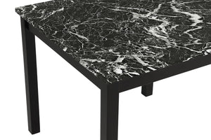 English Elm 5pc Counter Height Dining Set Square Marble Top Tufted Velvet Chairs Black Frame B011P446661