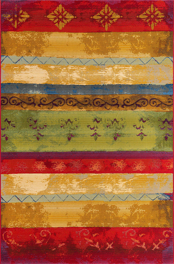 Unique Loom Outdoor Modern Traditional Machine Made Geometric Rug Multi, Gold/Ivory/Light Blue/Red/Orange 5' 3" x 8' 0"