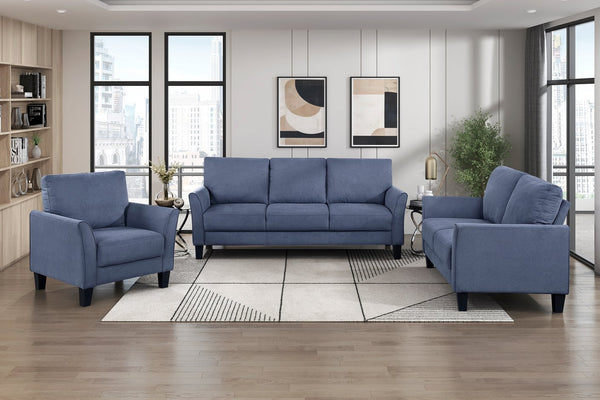 English Elm Modern 3-Piece Contemporary Sofa Set - Stylish Blue Upholstered Loveseat & Chair For Cozy Living Spaces B011S01956